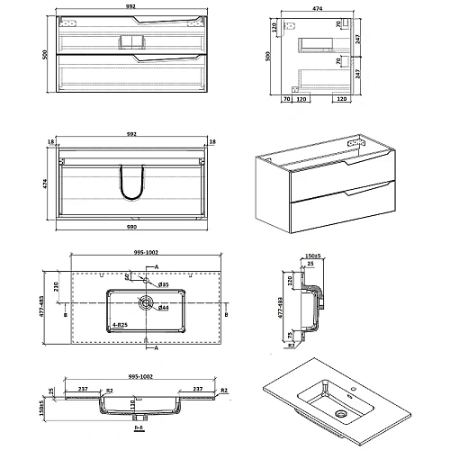 Тумба с раковиной Parly Spa Rhea100 подвесная 1000x480x550 Тумба с раковиной Parly Spa Rhea100 подвесная 1000x480x550