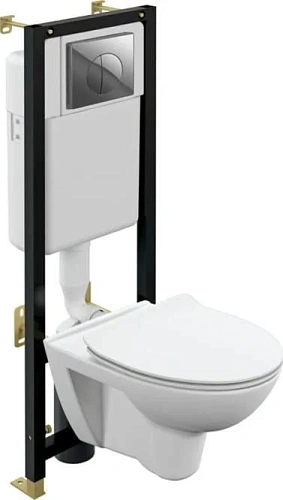 Комплект унитаза Cersanit PARVA (A64229) инсталляции BLACK и клавиши смыва LEON пластик хром 64229 Комплект унитаза Cersanit PARVA (A64229) инсталляции BLACK и клавиши смыва LEON пластик хром 64229