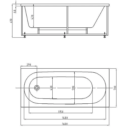 Акриловая ванна Aquatek Оберон 160 пустая без фронтального экрана OBR160-0000039 Акриловая ванна Aquatek Оберон 160 пустая без фронтального экрана OBR160-0000039