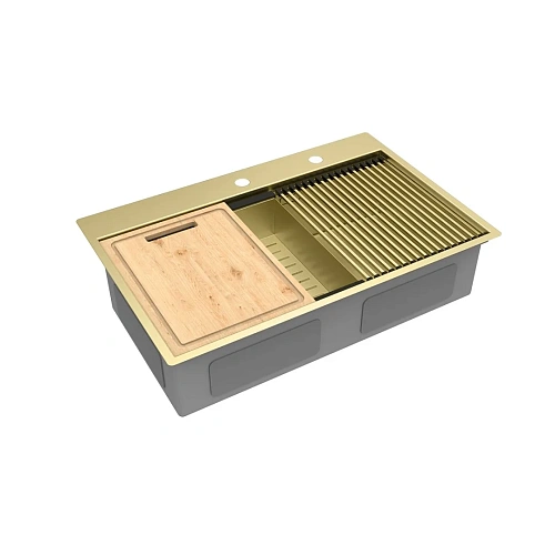 Кухонная мойка Lemark IORDANA 780 из нержавеющей стали с аксессуарами в комплекте: ролл-мат, коландер, разделочная доска, светлое золото 9938118 Кухонная мойка Lemark IORDANA 780 из нержавеющей стали с аксессуарами в комплекте: ролл-мат, коландер, разделочная доска, светлое золото 9938118