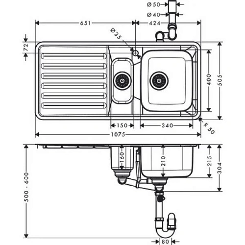 Кухонная мойка Hansgrohe S41 S4111-F540 340/150/400 с крылом 43342800, нержавеющая сталь встраиваема Кухонная мойка Hansgrohe S41 S4111-F540 340/150/400 с крылом 43342800, нержавеющая сталь встраиваема