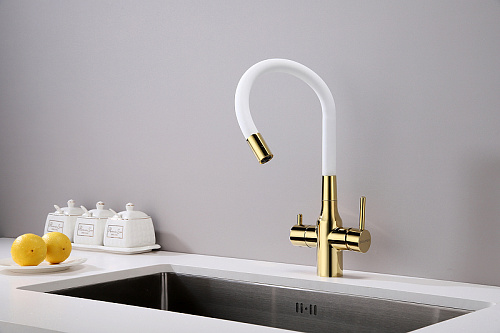 Смеситель для кухни Paulmark Salix золото белый шланг Sa213419-Gw Смеситель для кухни Paulmark Salix золото белый шланг Sa213419-Gw