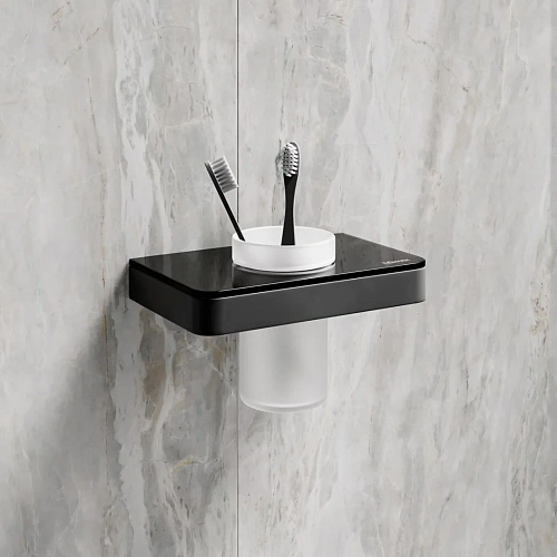 Стакан Lemark GLASS LINE с держателем, чёрный матовый/черное стекло 9732036 Стакан Lemark GLASS LINE с держателем, чёрный матовый/черное стекло 9732036