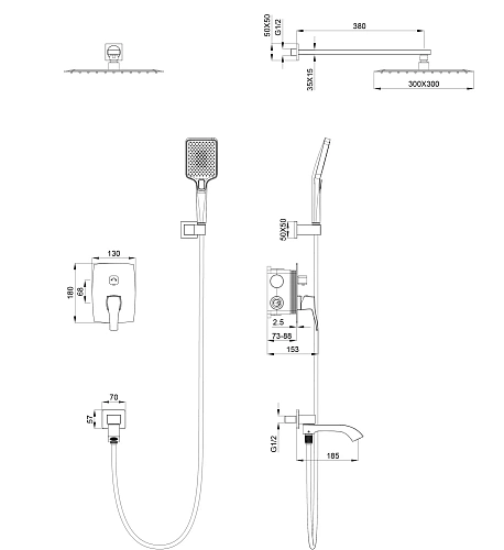 Душевая система Wonzon & Woghand FLEX встраиваемая, черный матовый (WW-88939072-MB) Душевая система Wonzon & Woghand FLEX встраиваемая, черный матовый (WW-88939072-MB)