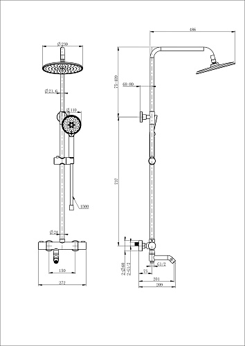 Душевая система Wonzon & Woghand с термостатом, брашированное золото (WW-B3047-A1-BG) Душевая система Wonzon & Woghand с термостатом, брашированное золото (WW-B3047-A1-BG)