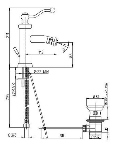 Смеситель для биде Paini Duomo 88CR306 с донным клапаном 1”1/4, хром 88CR3062SKM Смеситель для биде Paini Duomo 88CR306 с донным клапаном 1”1/4, хром 88CR3062SKM