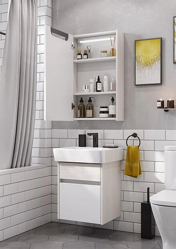 Зеркальный шкаф Aquaton Верди PRO 50 белый, ясень фабрик 1A195802VDAV0 Зеркальный шкаф Aquaton Верди PRO 50 белый, ясень фабрик 1A195802VDAV0