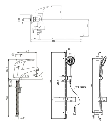 Комплект смесителей Paini Creta KIT3 42CRKIT3_119 с длинным изливом Комплект смесителей Paini Creta KIT3 42CRKIT3_119 с длинным изливом