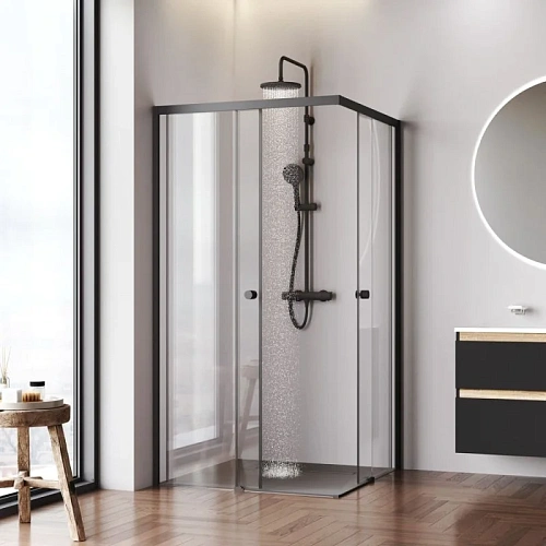 Душевой уголок AM.PM X-joy W94G-403-100100-BТ1К 100x100 черный матовый, стекло прозрачное Душевой уголок AM.PM X-joy W94G-403-100100-BТ1К 100x100 черный матовый, стекло прозрачное