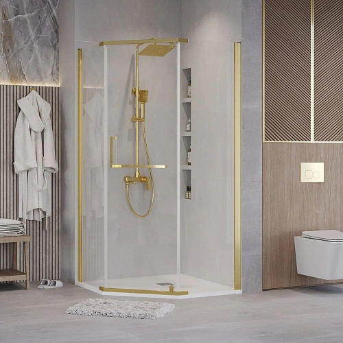 Душевой уголок GROSSMAN Pragma 302.K33.03.1010.32.00 (100x100x195) трапеция,распашн,золото сатин,стекло прозр Душевой уголок GROSSMAN Pragma 302.K33.03.1010.32.00 (100x100x195) трапеция,распашн,золото сатин,стекло прозр