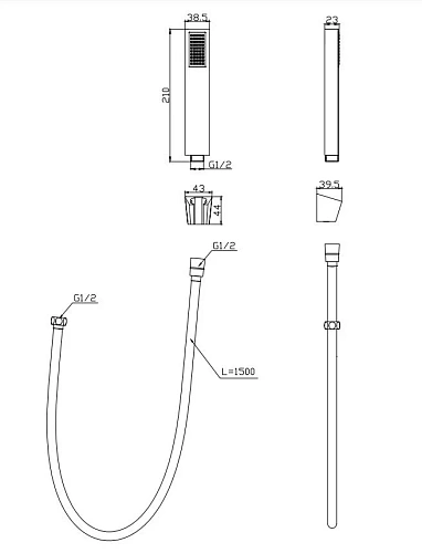 Душевая лейка BelBagno LUCE LUC-DFS-NERO с шлангом и держателем черный матовый Душевая лейка BelBagno LUCE LUC-DFS-NERO с шлангом и держателем черный матовый