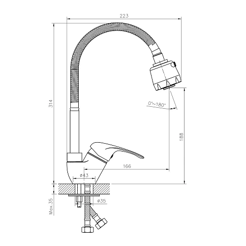 Смеситель для кухни Rossinka A35-26 с гибким изливом Смеситель для кухни Rossinka A35-26 с гибким изливом