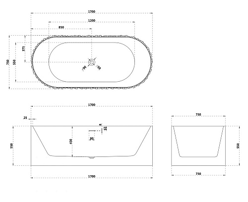 Ванна отдельностоящая ABBER AS9653 170x75 универсальная, белая матовая, искусственный камень Ванна отдельностоящая ABBER AS9653 170x75 универсальная, белая матовая, искусственный камень