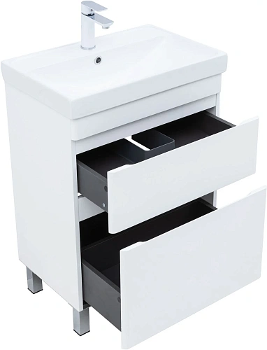 Тумба под раковину Aquanet Слим 60 00346042 напольная, белый сатин Тумба под раковину Aquanet Слим 60 00346042 напольная, белый сатин