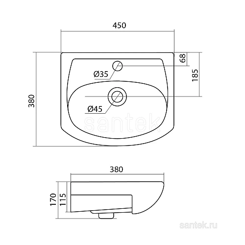 Раковина Santek Акванью 45 1WH110150 1.WH11.0.150 Раковина Santek Акванью 45 1WH110150 1.WH11.0.150