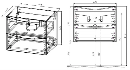 Тумба под раковину Vincea Mia 600 подвесная, 2 выкатных ящика soft close, V.Oak VMC-2MC600VO Тумба под раковину Vincea Mia 600 подвесная, 2 выкатных ящика soft close, V.Oak VMC-2MC600VO