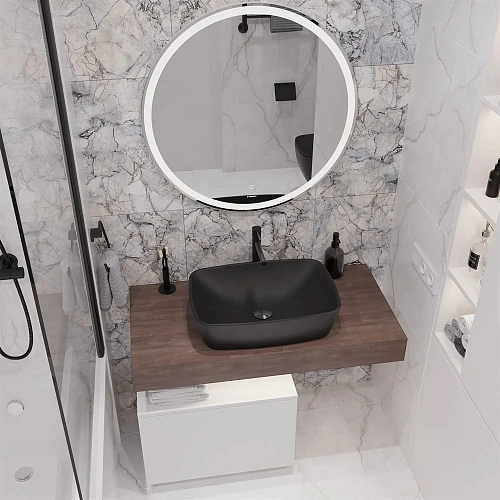 Комплект мебели STWORKI Ольборг 100 столешница дуб карпентер, без отверстий, с тумбой 50, с раковино 542632 Комплект мебели STWORKI Ольборг 100 столешница дуб карпентер, без отверстий, с тумбой 50, с раковино 542632