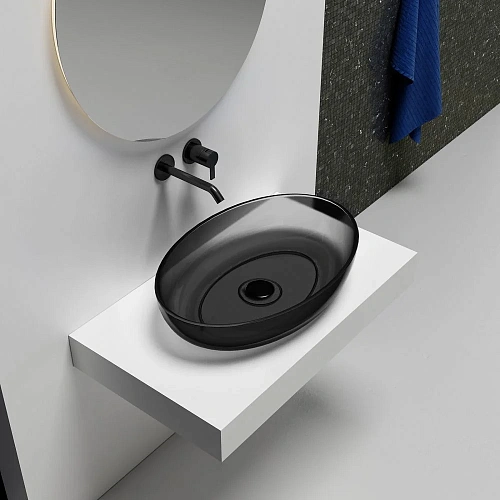 Раковина ABBER Kristall AT2801Onyx прозрачная, накладная, черная Раковина ABBER Kristall AT2801Onyx прозрачная, накладная, черная