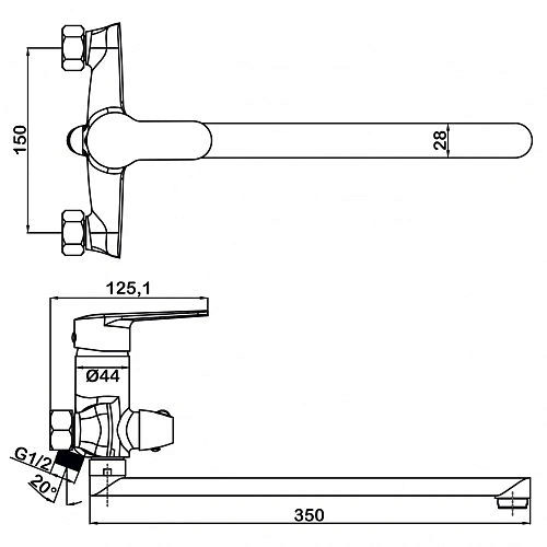 Смеситель для ванны Swedbe Olymp 1850 с длинным Z-изливом Смеситель для ванны Swedbe Olymp 1850 с длинным Z-изливом
