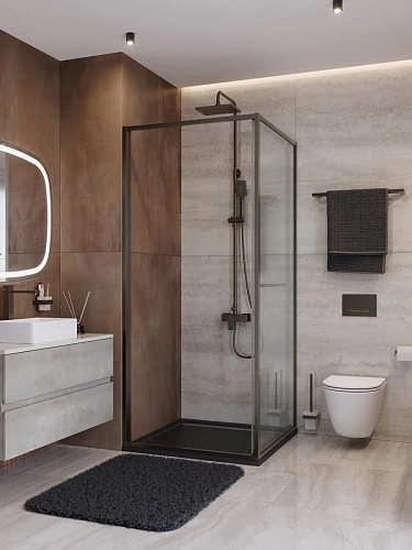 Душевой уголок CEZARES LUX-A-FS-1-90-C-GM 90x90 см, профиль оружейная сталь, стекло прозрачное Душевой уголок CEZARES LUX-A-FS-1-90-C-GM 90x90 см, профиль оружейная сталь, стекло прозрачное