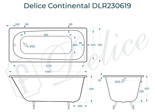 Ванна чугунная Delice Continental 1400х700 DLR230619 Ванна чугунная Delice Continental 1400х700 DLR230619