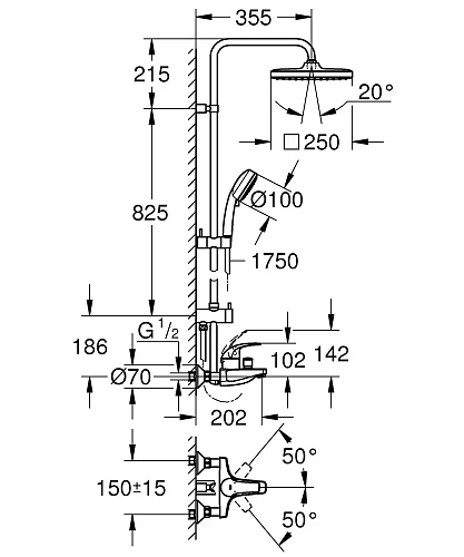 Душевая система GROHE Tempesta Cosmopolitan 250 CUBE (26693000) Душевая система GROHE Tempesta Cosmopolitan 250 CUBE (26693000)