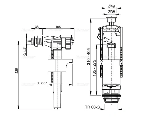 Арматура для бачка AlcaPlast SA2000 1/2 CHROM SA2000 1/2" CHROM Арматура для бачка AlcaPlast SA2000 1/2 CHROM SA2000 1/2" CHROM