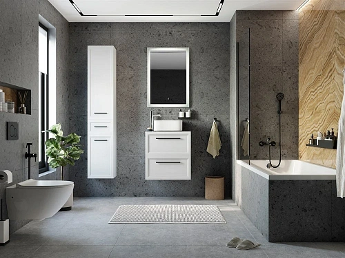 Комплект мебели STWORKI Эстерсунд 60 белая матовая, монте тиберио с отверстием под смеситель в столе 459706 Комплект мебели STWORKI Эстерсунд 60 белая матовая, монте тиберио с отверстием под смеситель в столе 459706