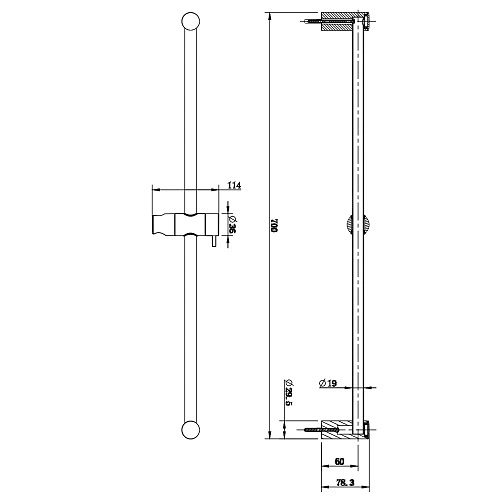 Душевая штанга AQUAme AQM8202CR 684мм, Хром Душевая штанга AQUAme AQM8202CR 684мм, Хром