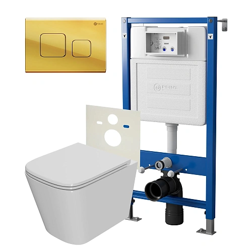 Комплект инсталляции Point Элемент PN45120 с клавишей смыва Афина, золото, PN44041G и унитазом Ника с сиденьем микролифт PN41081 Комплект инсталляции Point Элемент PN45120 с клавишей смыва Афина, золото, PN44041G и унитазом Ника с сиденьем микролифт PN41081