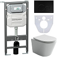 Комплект унитаза Ceramica Nova Balearica Rimless CN6000 c шумоизоляцией CN1000 инсталляцией Envision клавишей смыва Round черный матовый и креплениями CN1001B