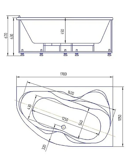 Акриловая ванна Aquatek Вега 170 левая пустая с фронтальным экраном вклеенный каркас VEG170-0000066 Акриловая ванна Aquatek Вега 170 левая пустая с фронтальным экраном вклеенный каркас VEG170-0000066