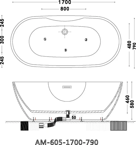 Ванна отдельностоящая ARTMAX AM-605-1700-790 акриловая Ванна отдельностоящая ARTMAX AM-605-1700-790 акриловая