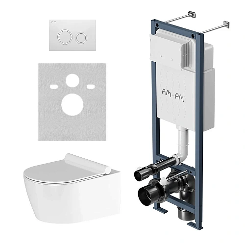 Комплект инсталляции AM.PM Jupiter IS110101.DX77C1700 с унитазом безободковый с сиденьем микролифт и клавишей хром Комплект инсталляции AM.PM Jupiter IS110101.DX77C1700 с унитазом безободковый с сиденьем микролифт и клавишей хром