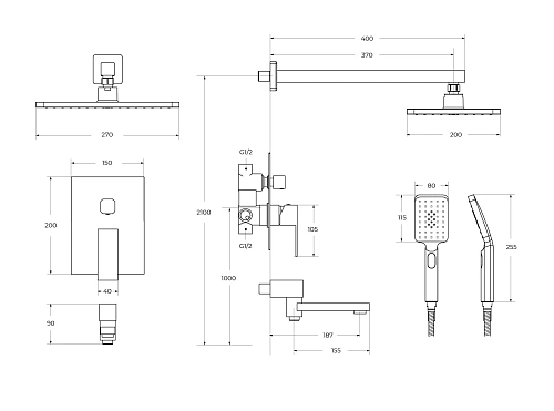 Душевая система CEZARES SLIDER-VDSET-GM встраиваемая, со шлангом, с держателем, оружейная сталь Душевая система CEZARES SLIDER-VDSET-GM встраиваемая, со шлангом, с держателем, оружейная сталь