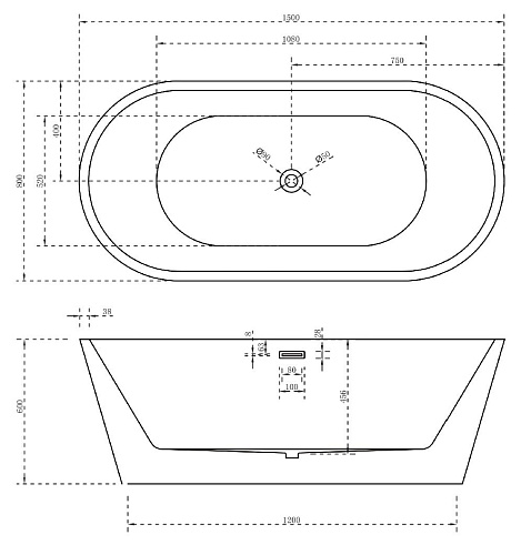 Ванна отдельностоящая ABBER AB9203-1.5 150x80 универсальная, белая акриловая Ванна отдельностоящая ABBER AB9203-1.5 150x80 универсальная, белая акриловая