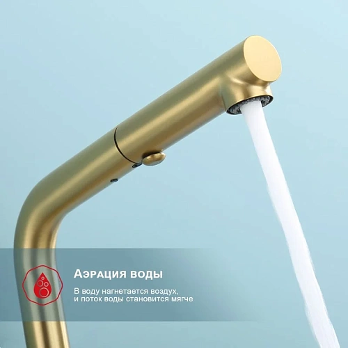 Смеситель для кухни Raglo R86.49.03 с выдвижным изливом, золотой сатин Смеситель для кухни Raglo R86.49.03 с выдвижным изливом, золотой сатин