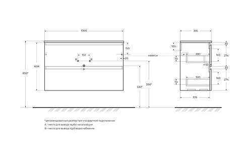 Тумба под раковину BelBagno UNO-MINI-1000-2C-SO-BO Bianco Opaco, 1000x395x608 Тумба под раковину BelBagno UNO-MINI-1000-2C-SO-BO Bianco Opaco, 1000x395x608