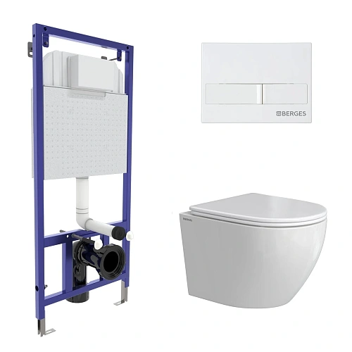 Комплект инсталляции BERGES NOVUM с клавишей смыва L1 белая, унитазом OKUS Rimless 49 см и сиденьем микролифт, быстросъём 043388 Комплект инсталляции BERGES NOVUM с клавишей смыва L1 белая, унитазом OKUS Rimless 49 см и сиденьем микролифт, быстросъём 043388