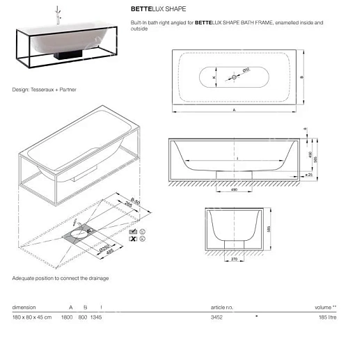Стальная ванна BETTE Collection 3452-000 180x80 Стальная ванна BETTE Collection 3452-000 180x80