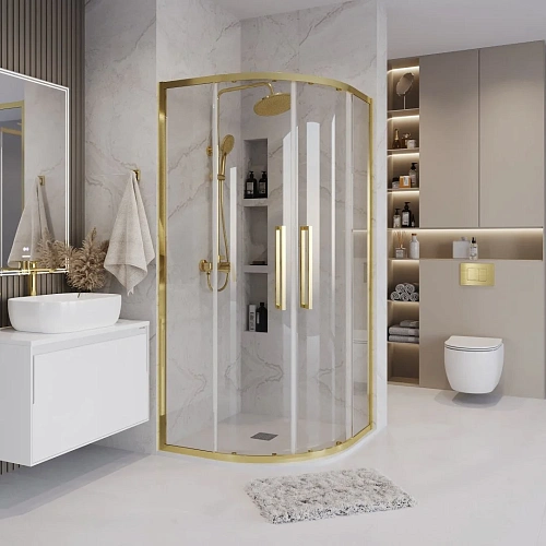 Душевой уголок GROSSMAN Cosmo 301.K33.02.9090.32.00 (90x90x195) полукруг,раздвижн,золото сатин,стекло прозрач Душевой уголок GROSSMAN Cosmo 301.K33.02.9090.32.00 (90x90x195) полукруг,раздвижн,золото сатин,стекло прозрач