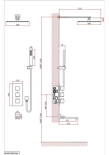 Душевая система D&K Bayern Liszt (DA2515605A04) встраиваемая термостатическая Душевая система D&K Bayern Liszt (DA2515605A04) встраиваемая термостатическая