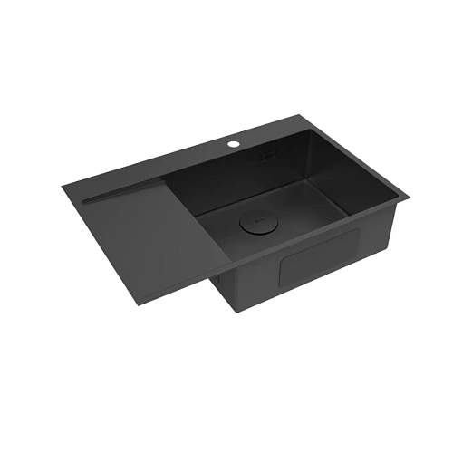 Кухонная мойка Lemark KEZADRA 780P из нержавеющей стали, с крылом (чаша справа), черный матовый 9932156 Кухонная мойка Lemark KEZADRA 780P из нержавеющей стали, с крылом (чаша справа), черный матовый 9932156