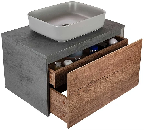 Тумба под раковину Vincea Mesa 800 подвесная, 1 выкатной/1 скрытый ящик soft close, T.Oak + Beton VMC-2MS800TB Тумба под раковину Vincea Mesa 800 подвесная, 1 выкатной/1 скрытый ящик soft close, T.Oak + Beton VMC-2MS800TB