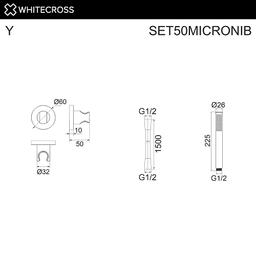 Душевой гарнитур WHITECROSS SET50MICRONIB брашированный никель Душевой гарнитур WHITECROSS SET50MICRONIB брашированный никель