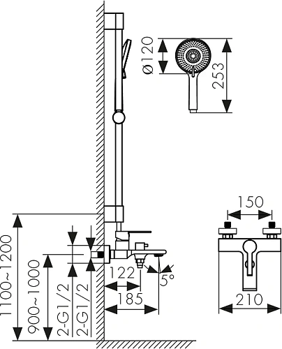 Смеситель для ванны Kaiser Serio с душевой стойкой R-1141 и лейкой SH-090 хром 05422 Смеситель для ванны Kaiser Serio с душевой стойкой R-1141 и лейкой SH-090 хром 05422