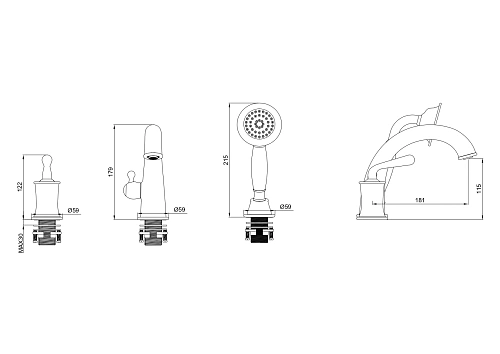 Смеситель на борт ванны Wonzon & Woghand темный графит (WW-88659008-BGM) Смеситель на борт ванны Wonzon & Woghand темный графит (WW-88659008-BGM)