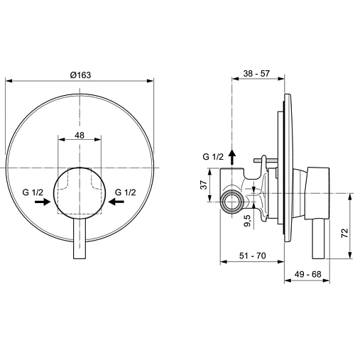 Смеситель для душа Ideal Standard CERALINE A6940XG встраиваемый Смеситель для душа Ideal Standard CERALINE A6940XG встраиваемый