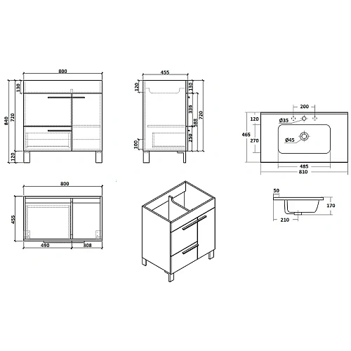 Тумба с раковиной Parly Spa Gill80 напольная 810x465x740 Тумба с раковиной Parly Spa Gill80 напольная 810x465x740