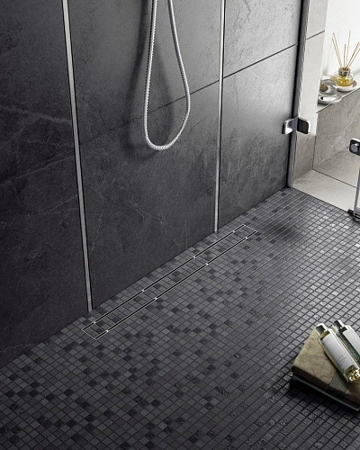 Душевой лоток Timo Drain System 900 с двусторонней панелью "plate" под плитку, Хром Душевой лоток Timo Drain System 900 с двусторонней панелью "plate" под плитку, Хром